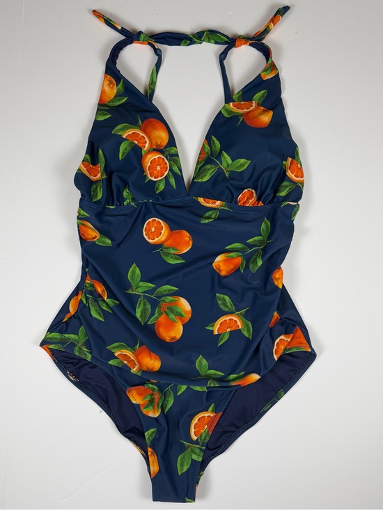 Old Navy Other - Old Navy Orange Fruit Print One Piece Swimsuit Blue Halter XL NWT